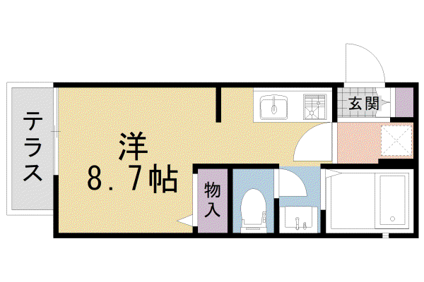 京都市烏丸線 松ケ崎駅(京都) 徒歩6分 2階建 築29年(ワンルーム/1階)の間取り写真