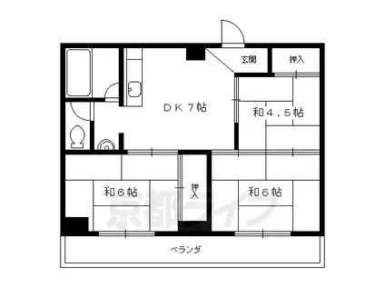京都市烏丸線 北大路駅 徒歩25分 4階建 築43年(3DK/3階)の間取り写真