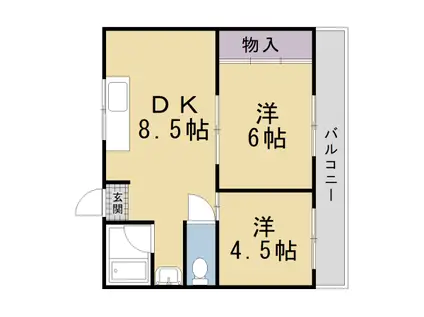 京都市烏丸線 北大路駅 徒歩25分 4階建 築43年(2DK/2階)の間取り写真