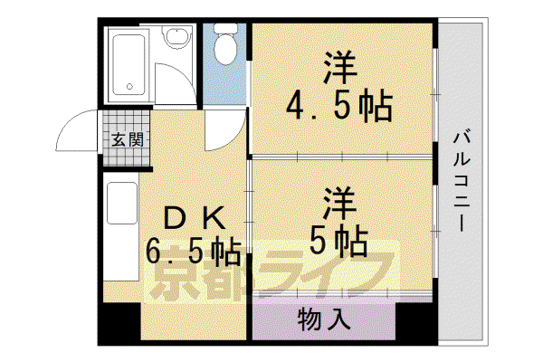 京都市烏丸線 北大路駅 徒歩25分 4階建 築43年(2DK/1階)の間取り写真