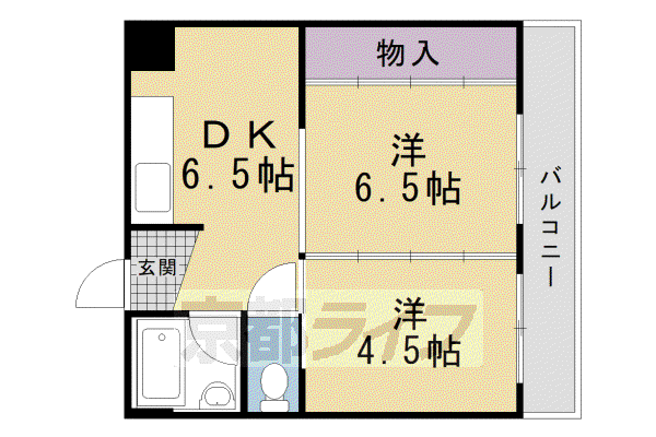 京都市烏丸線 北大路駅 徒歩25分 4階建 築43年(2DK/1階)の間取り写真