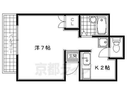 京都市烏丸線 今出川駅 徒歩8分 5階建 築29年(1K/2階)の間取り写真