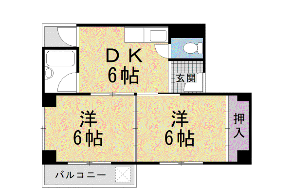 京都市烏丸線 北大路駅 徒歩10分 3階建 築49年(2DK/3階)の間取り写真