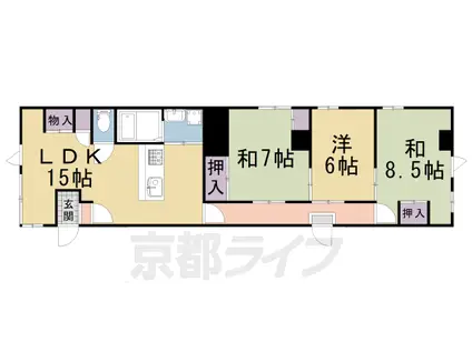 京都市烏丸線 北山駅(京都) 徒歩20分 3階建 築47年(3LDK/2階)の間取り写真