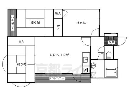 叡山電鉄 元田中駅 徒歩9分 3階建 築35年(3LDK/3階)の間取り写真