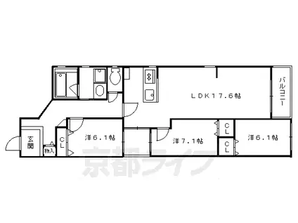 京阪電気鉄道鴨東線 神宮丸太町駅 徒歩1分 5階建 築23年(3LDK/1階)の間取り写真