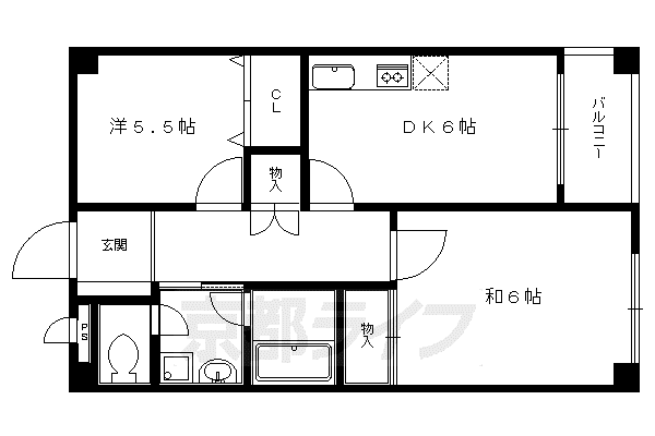叡山電鉄 宝ケ池駅 徒歩2分 4階建 築36年(2DK/3階)の間取り写真