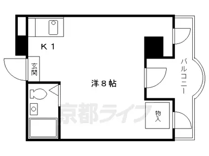 叡山電鉄 修学院駅 徒歩5分 6階建 築38年(ワンルーム/5階)の間取り写真