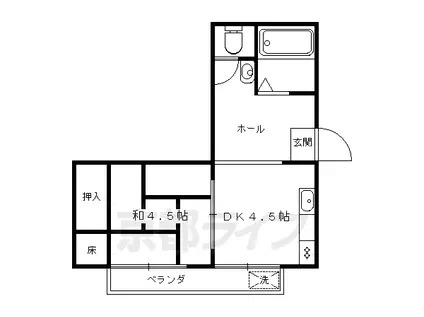 京福北野線 北野白梅町駅 徒歩10分 4階建 築55年(1DK/1階)の間取り写真