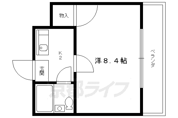 京福北野線 北野白梅町駅 徒歩17分 3階建 築37年(1K/3階)の間取り写真