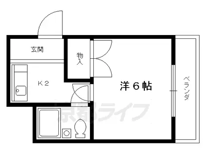 京都市烏丸線 北大路駅 徒歩15分 3階建 築44年(1K/3階)の間取り写真