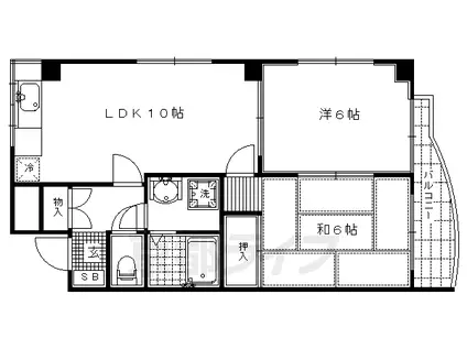 京都市烏丸線 今出川駅 徒歩7分 4階建 築36年(2LDK/4階)の間取り写真