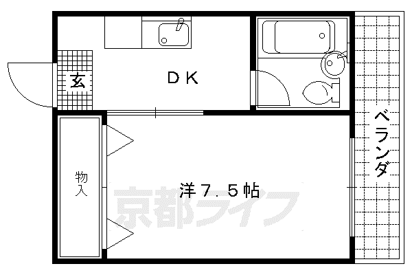 京都市烏丸線 北大路駅 徒歩22分 3階建 築38年(1DK/1階)の間取り写真