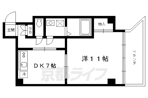 京都市烏丸線 五条駅(京都市営) 徒歩8分 15階建 築23年(1DK/7階)の間取り写真