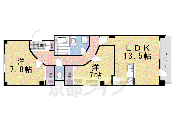 京阪電気鉄道京阪線 清水五条駅 徒歩7分 3階建 築22年(2LDK/1階)の間取り写真