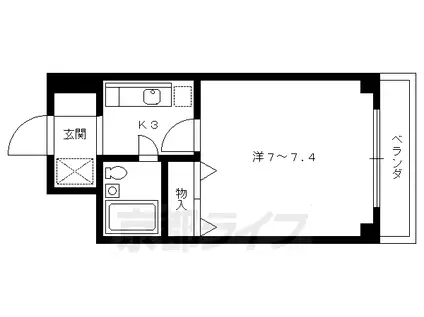 京福北野線 北野白梅町駅 徒歩19分 7階建 築31年(1K/3階)の間取り写真