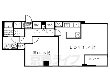 京都市烏丸線 北山駅(京都) 徒歩5分 5階建 築33年(1LDK/3階)の間取り写真