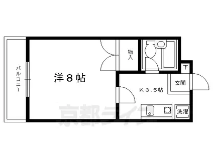 叡山電鉄 市原駅 徒歩3分 4階建 築37年(1K/3階)の間取り写真