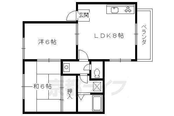 京都市東西線 蹴上駅 徒歩13分 2階建 築31年(2DK/1階)の間取り写真