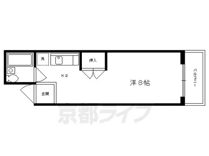 京都市烏丸線 丸太町駅(京都市営) 徒歩14分 3階建 築39年(1K/3階)の間取り写真