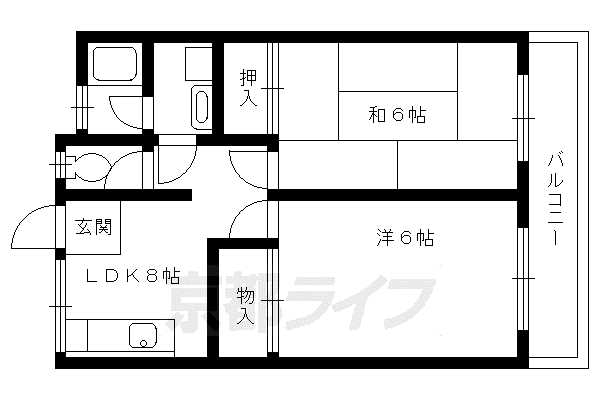 京都市烏丸線 北山駅(京都) 徒歩38分 2階建 築40年(2DK/2階)の間取り写真
