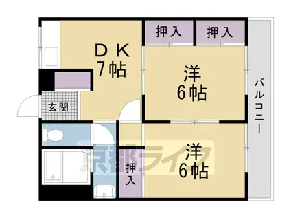 京都市烏丸線 北山駅(京都) 徒歩34分 3階建 築55年(2DK/1階)の間取り写真