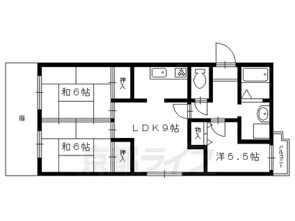 京都市烏丸線 北大路駅 徒歩12分 4階建 築39年(3LDK/2階)の間取り写真