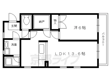 京都市烏丸線 松ケ崎駅(京都) 徒歩7分 3階建 築34年(1LDK/2階)の間取り写真