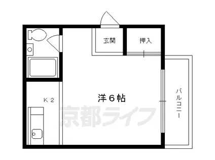 京福北野線 北野白梅町駅 徒歩20分 3階建 築36年(1K/3階)の間取り写真