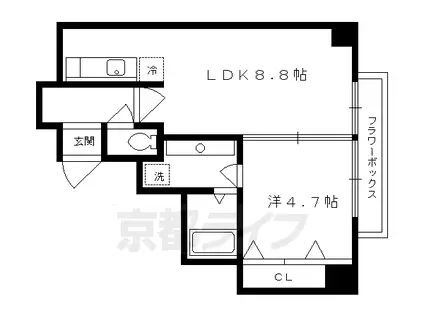 京都市烏丸線 丸太町駅(京都市営) 徒歩6分 5階建 築45年(1LDK/5階)の間取り写真