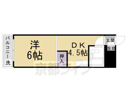 京福北野線 北野白梅町駅 徒歩15分 4階建 築44年(1DK/4階)の間取り写真