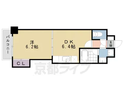 山陰本線 二条駅 徒歩10分 11階建 築21年(1DK/5階)の間取り写真