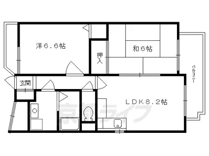 京都市烏丸線 国際会館駅 徒歩7分 3階建 築32年(2LDK/2階)の間取り写真