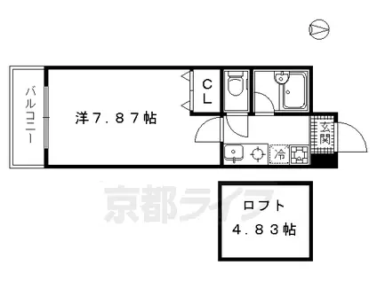 京都市烏丸線 北山駅(京都) 徒歩24分 4階建 築29年(1K/4階)の間取り写真