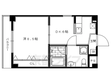 押小路フラット(1DK/3階)の間取り写真