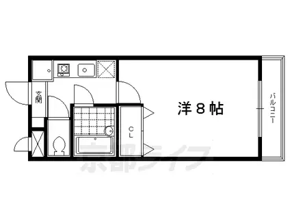 京都市烏丸線 国際会館駅 徒歩1分 2階建 築28年(1K/2階)の間取り写真