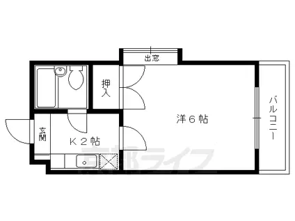 京都市烏丸線 北大路駅 徒歩14分 3階建 築43年(1K/2階)の間取り写真