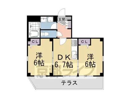 京阪電気鉄道鴨東線 神宮丸太町駅 徒歩15分 2階建 築22年(2DK/1階)の間取り写真