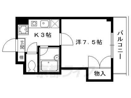 京都市烏丸線 北大路駅 徒歩8分 6階建 築29年(1K/3階)の間取り写真