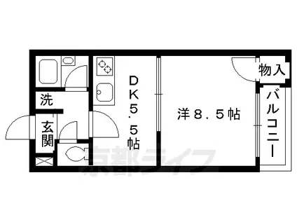 京都市烏丸線 北大路駅 徒歩18分 4階建 築35年(1DK/2階)の間取り写真