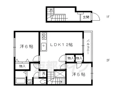 京都市烏丸線 鞍馬口駅 徒歩14分 2階建 築22年(2LDK/2階)の間取り写真