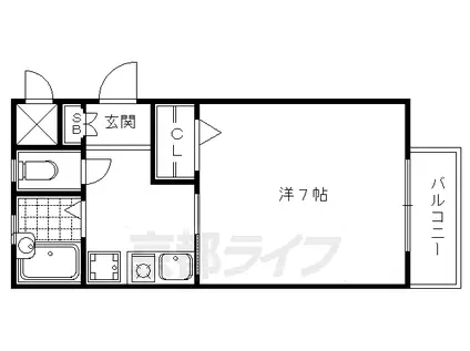 叡山電鉄 元田中駅 徒歩3分 3階建 築28年(1K/3階)の間取り写真