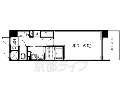 インベスト京都白川(1K/4階)の間取り写真