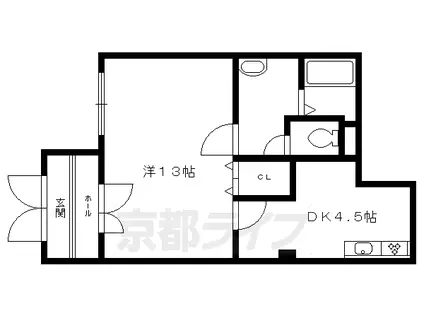 叡山電鉄 二軒茶屋駅(京都) 徒歩10分 4階建 築36年(1DK/1階)の間取り写真