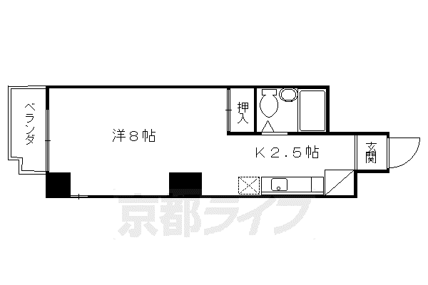 叡山電鉄 一乗寺駅 徒歩5分 5階建 築36年(1K/5階)の間取り写真