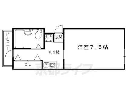 京都市烏丸線 北大路駅 徒歩10分 4階建 築32年(1K/3階)の間取り写真