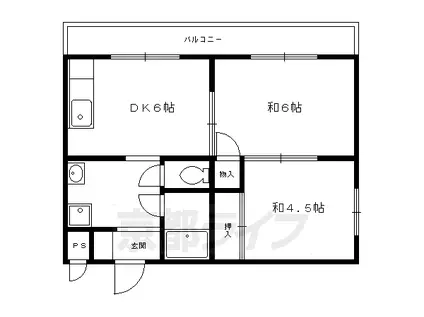 叡山電鉄 元田中駅 徒歩5分 3階建 築40年(2DK/2階)の間取り写真