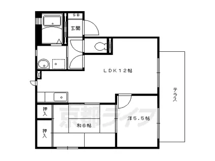 京都市烏丸線 北大路駅 徒歩27分 2階建 築24年(2LDK/1階)の間取り写真