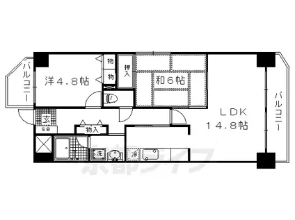 京都市烏丸線 今出川駅 徒歩19分 6階建 築37年(2LDK/2階)の間取り写真