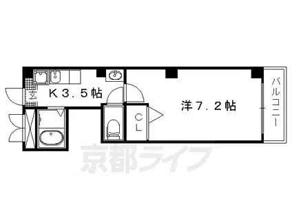 京福北野線 北野白梅町駅 徒歩15分 3階建 築37年(1K/2階)の間取り写真